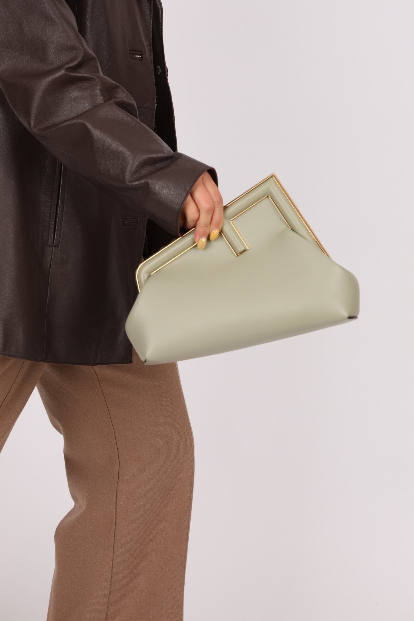 Fendi Sage Nappa Small First Clutch with Strap - FashioNica