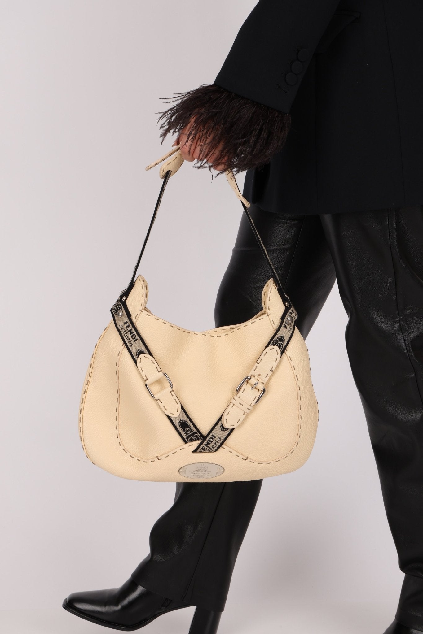Fendi Selleria Buckle Grained Leather Hobo - FashioNica