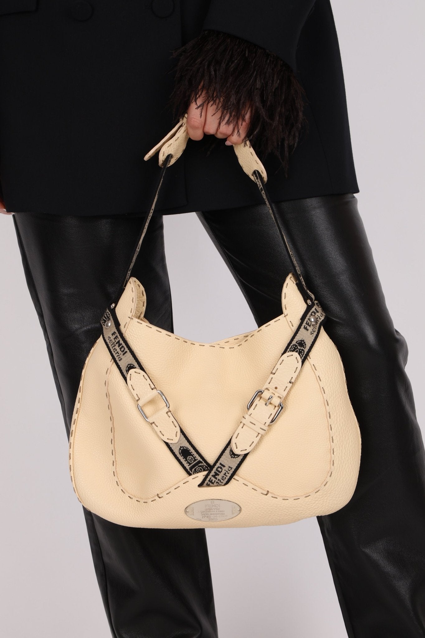 Fendi Selleria Buckle Grained Leather Hobo - FashioNica