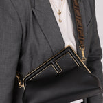 Fendi Small Black First Clutch with Fendi Zucca Strap - FashioNica