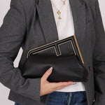 Fendi Small Black First Clutch with Fendi Zucca Strap - FashioNica