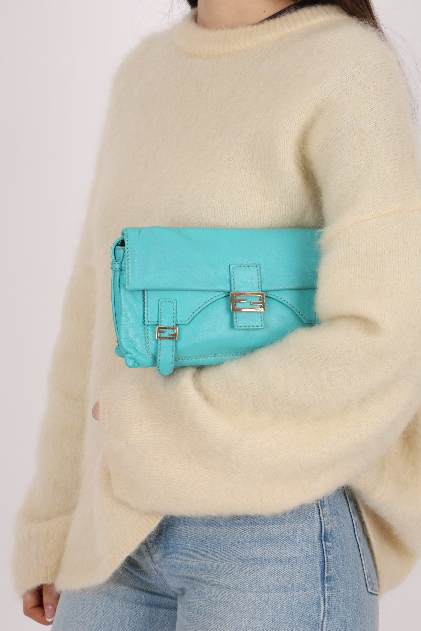 Fendi Tiffany Blue Multi - Buckle Selleria Shoulder Bag - FashioNica