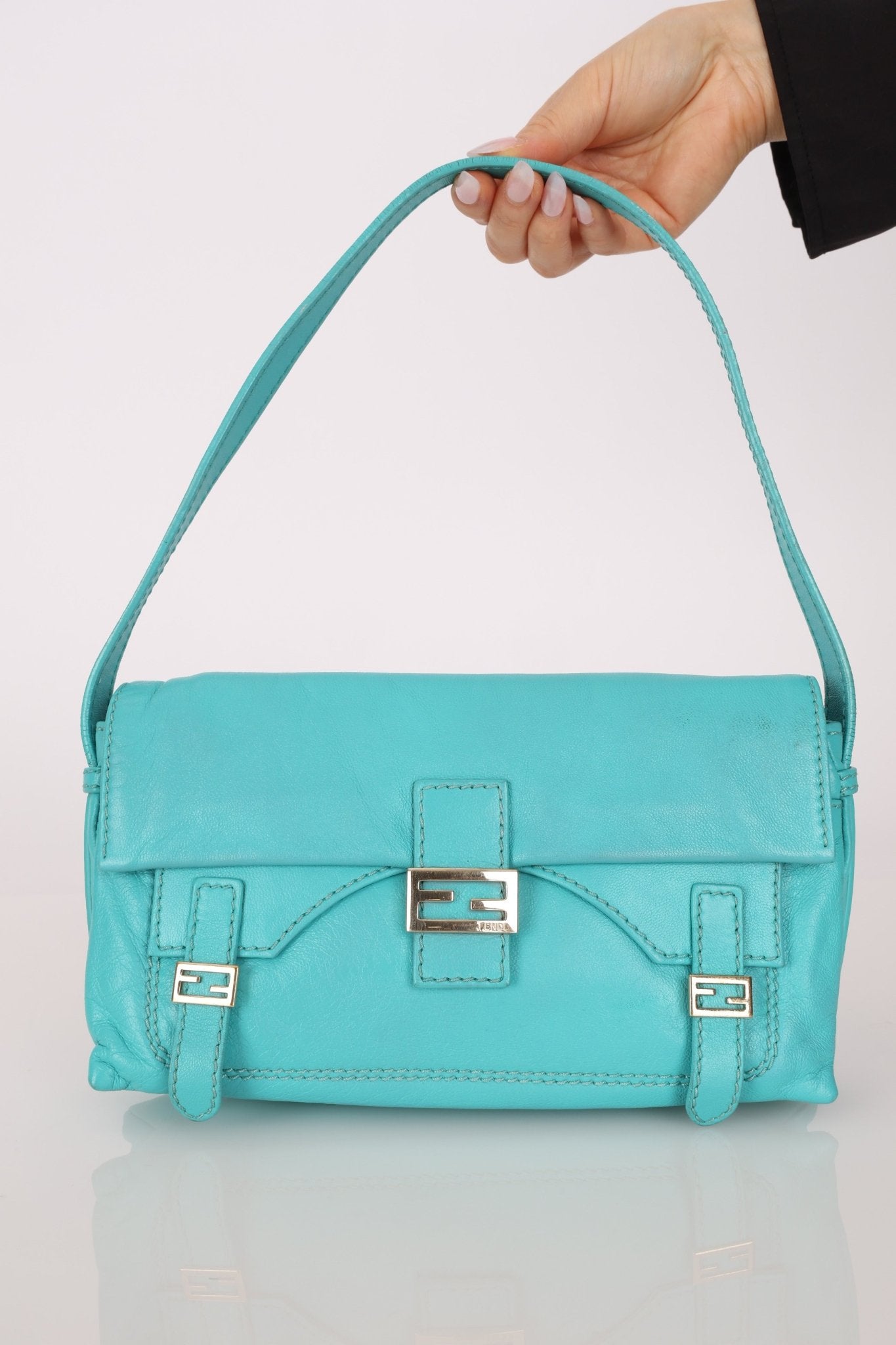 Fendi Tiffany Blue Multi - Buckle Selleria Shoulder Bag - FashioNica