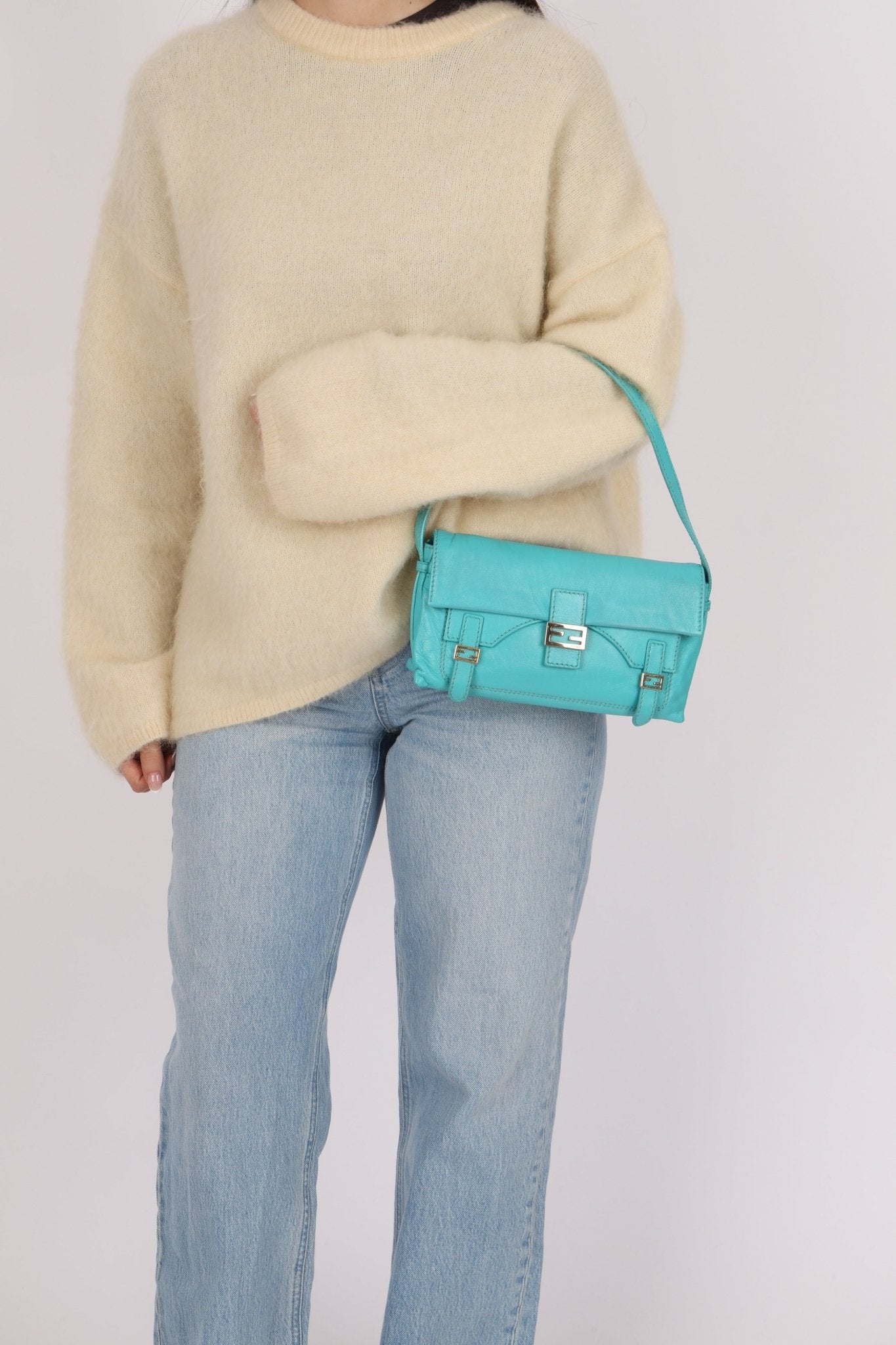 Fendi Tiffany Blue Multi - Buckle Selleria Shoulder Bag - FashioNica