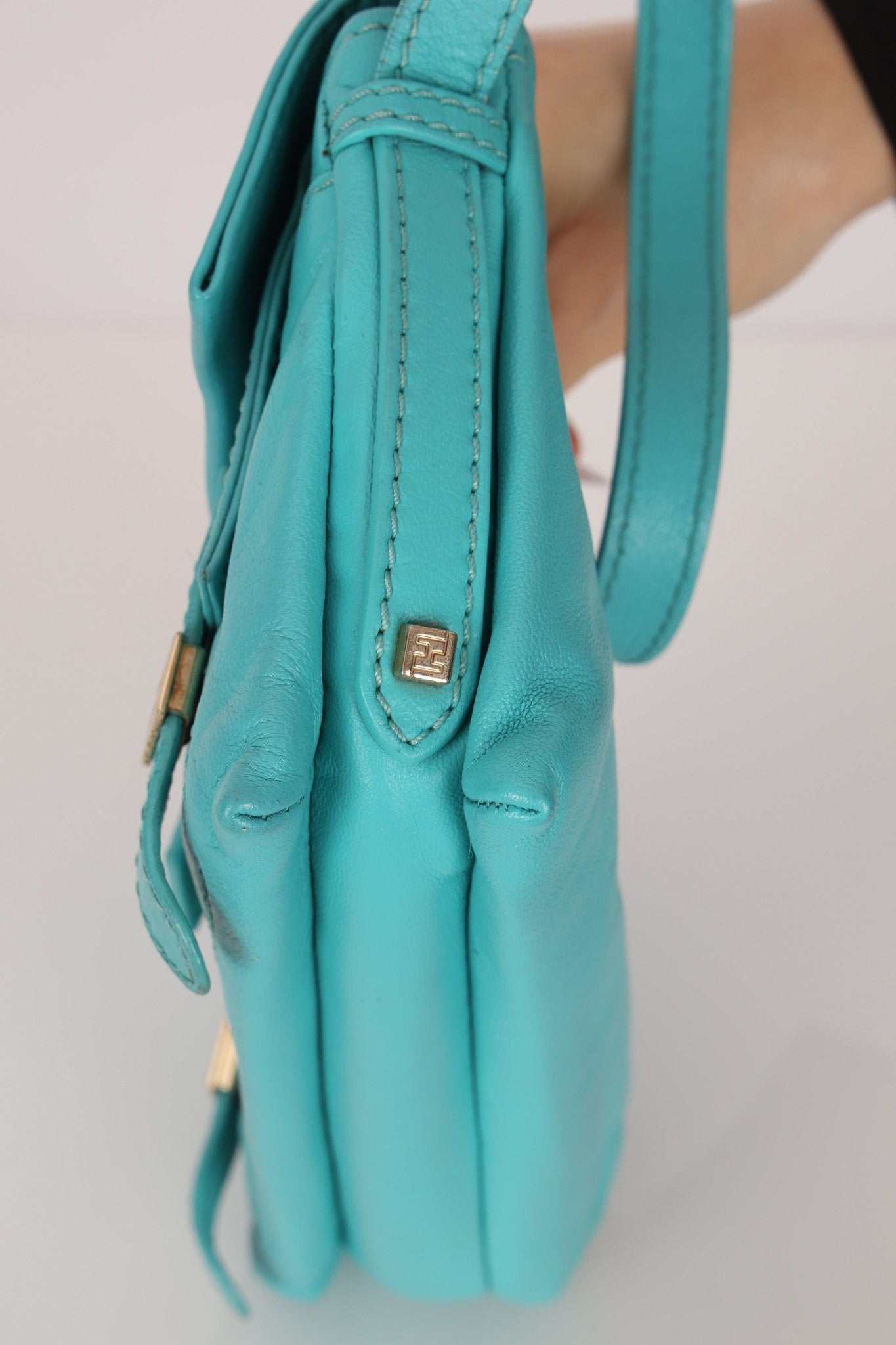 Fendi Tiffany Blue Multi - Buckle Selleria Shoulder Bag - FashioNica