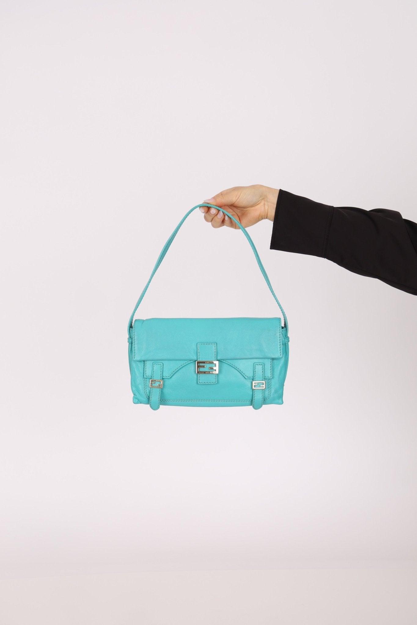 Fendi Tiffany Blue Multi - Buckle Selleria Shoulder Bag - FashioNica