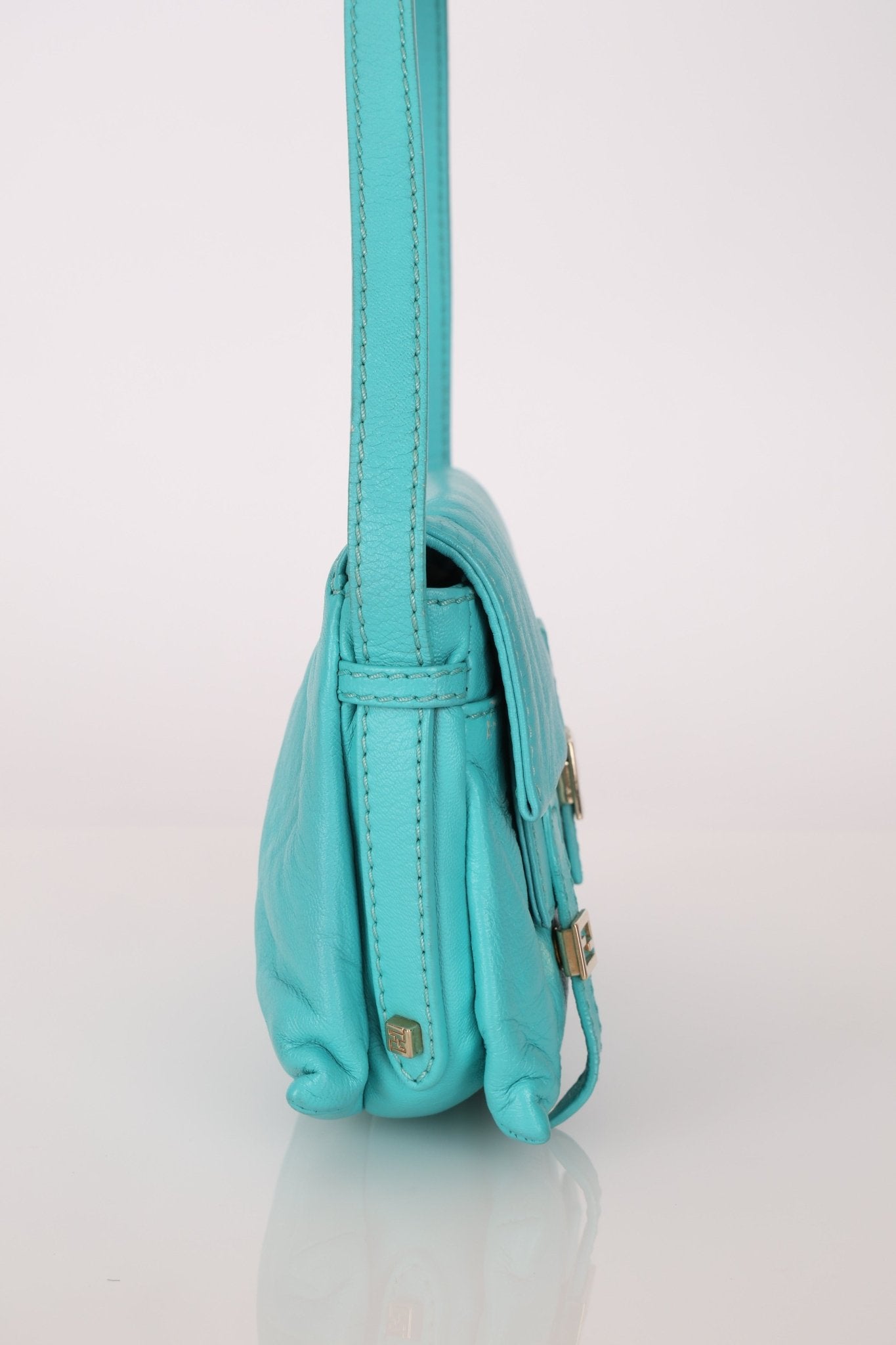 Fendi Tiffany Blue Multi - Buckle Selleria Shoulder Bag - FashioNica