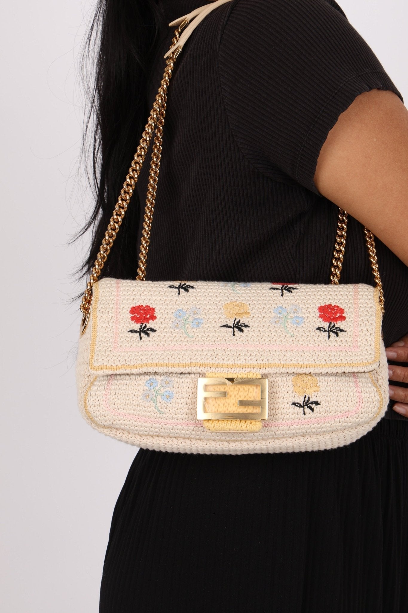 Fendi Wool Knit Shoulder Baguette - FashioNica