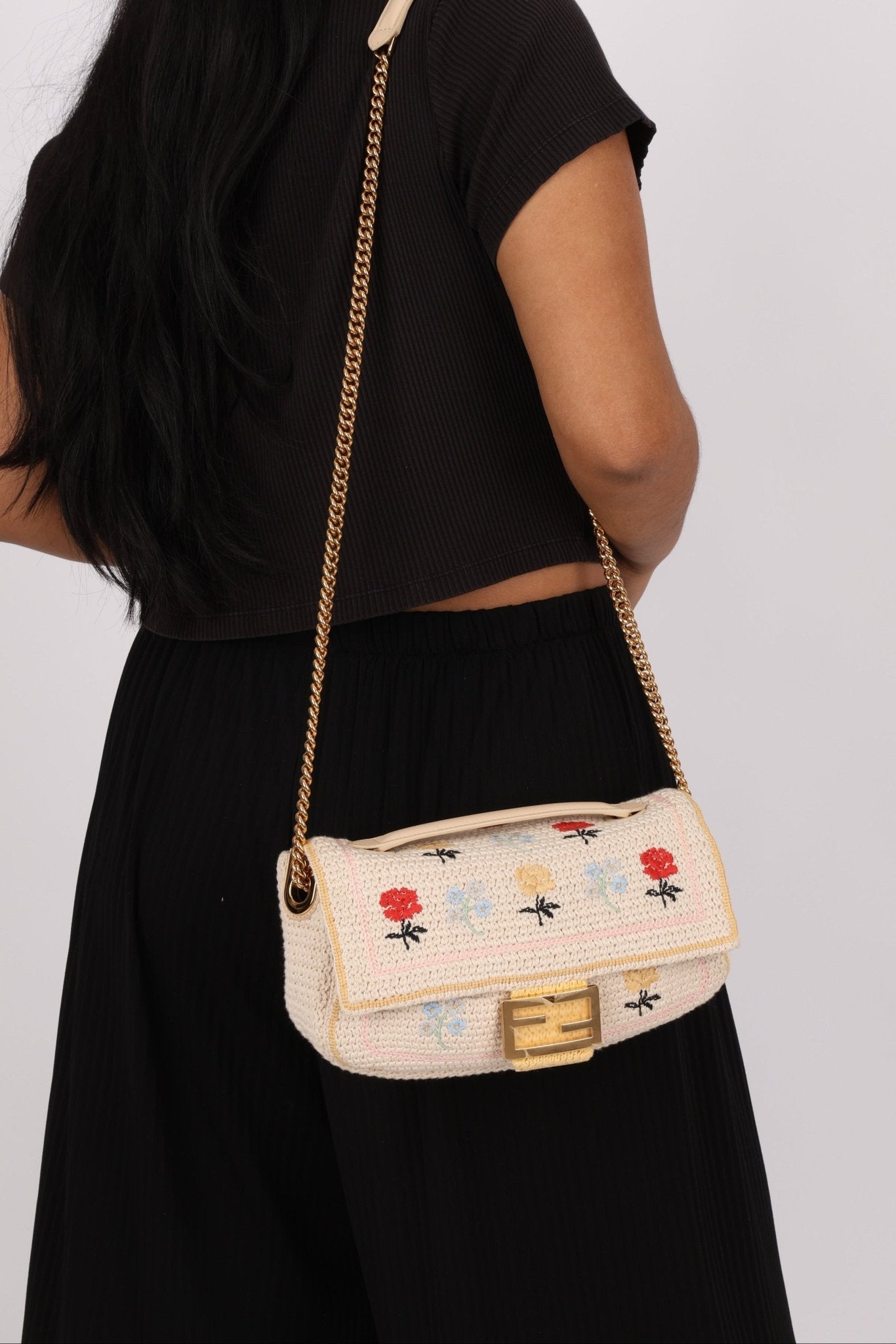 Fendi Wool Knit Shoulder Baguette - FashioNica