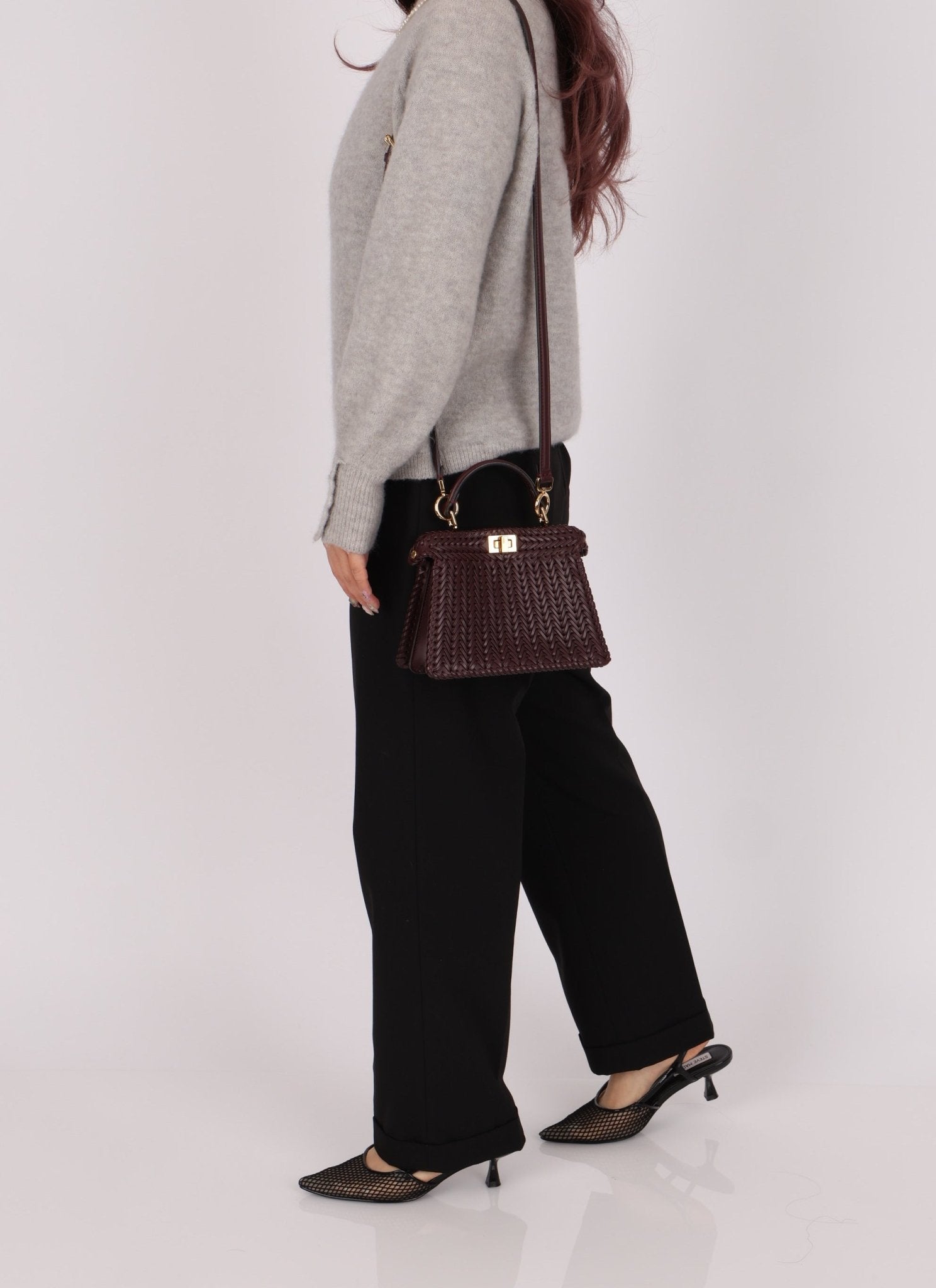 Fendi Woven Leather Petite Peekaboo ISeeU w Strap - FashioNica