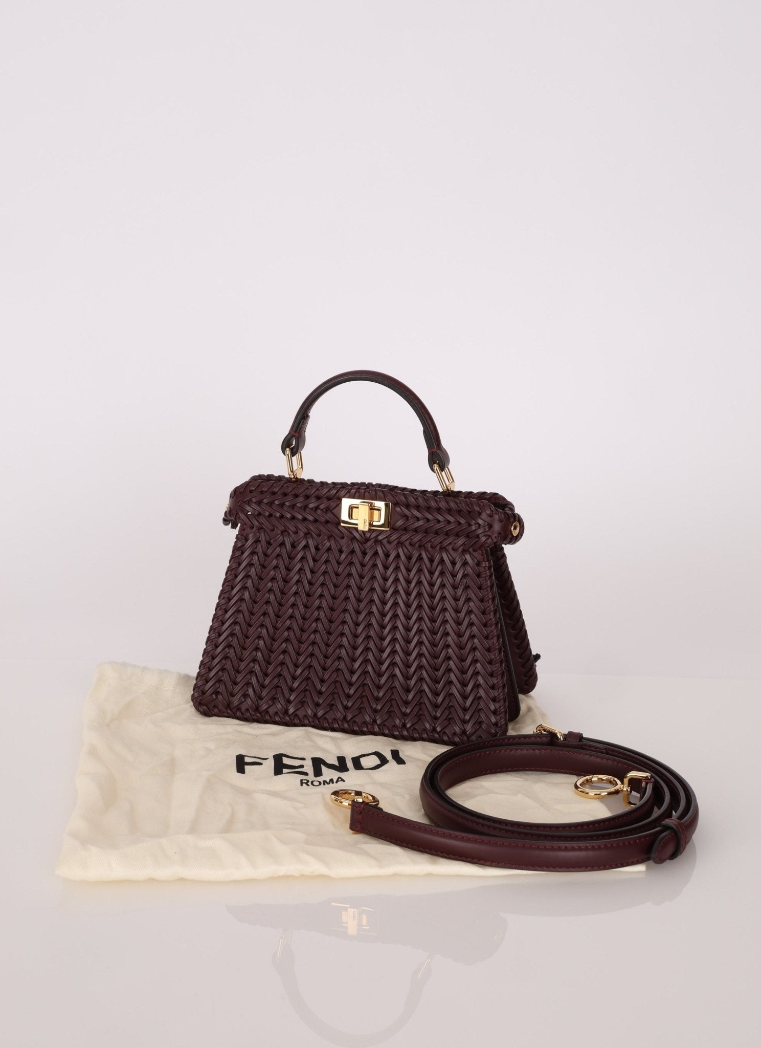 Fendi Woven Leather Petite Peekaboo ISeeU w Strap - FashioNica