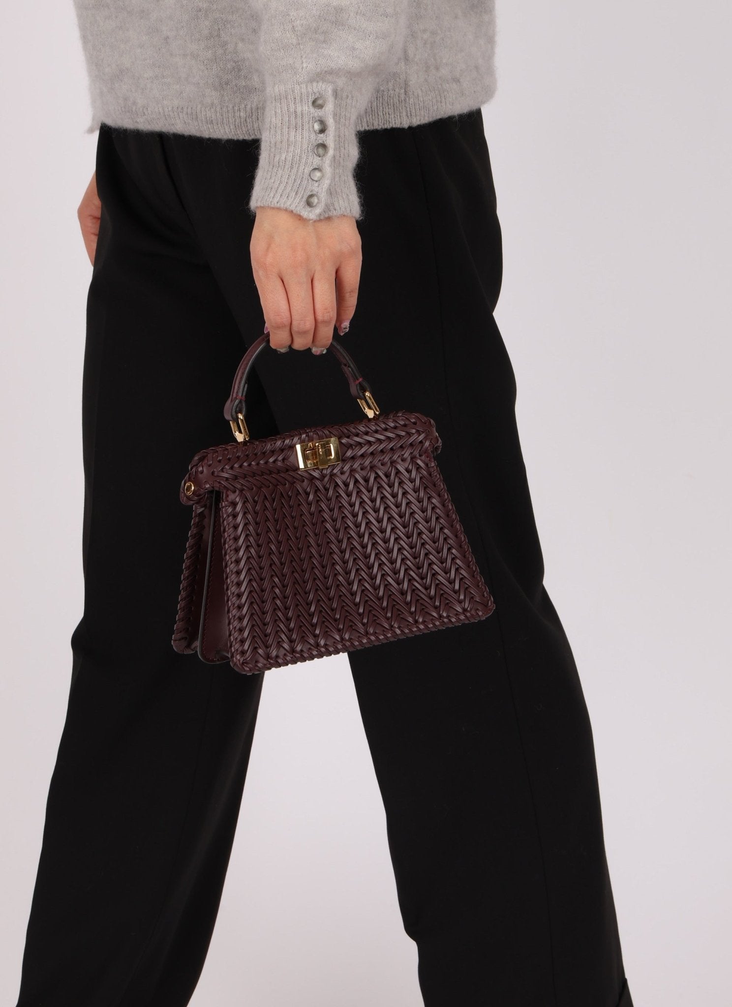 Fendi Woven Leather Petite Peekaboo ISeeU w Strap - FashioNica