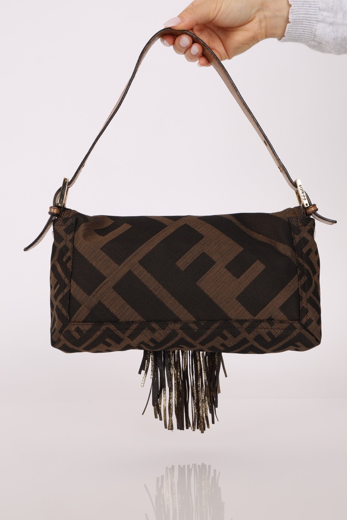 Fendi XL Mix Zucca Fringe Baguette - FashioNica