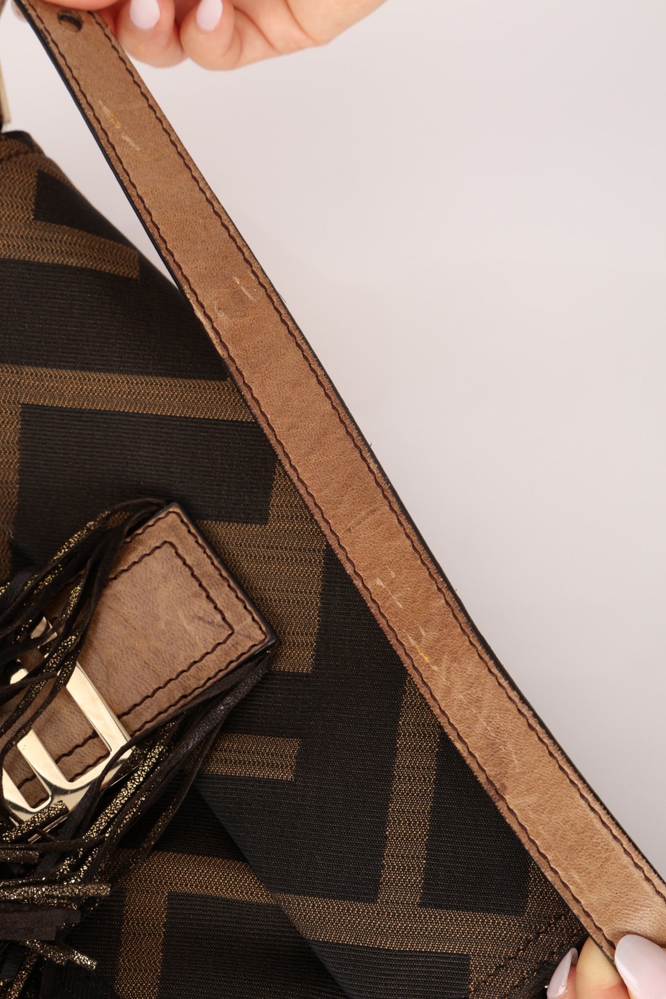 Fendi XL Mix Zucca Fringe Baguette - FashioNica