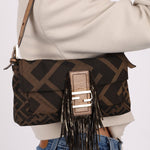 Fendi XL Mix Zucca Fringe Baguette - FashioNica