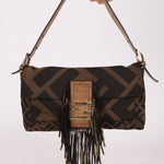Fendi XL Mix Zucca Fringe Baguette - FashioNica