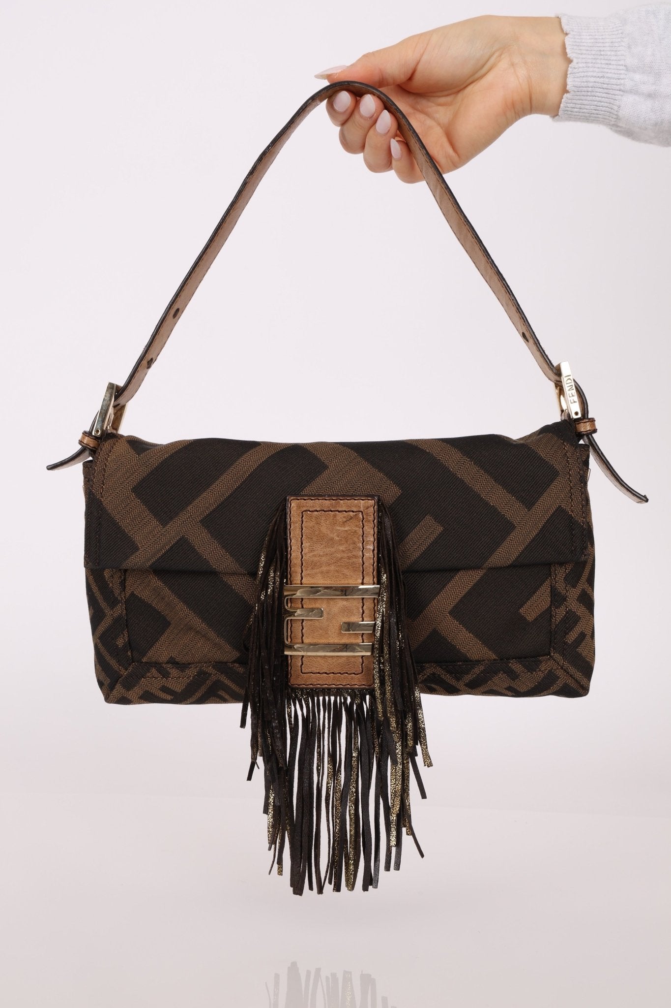 Fendi XL Mix Zucca Fringe Baguette - FashioNica