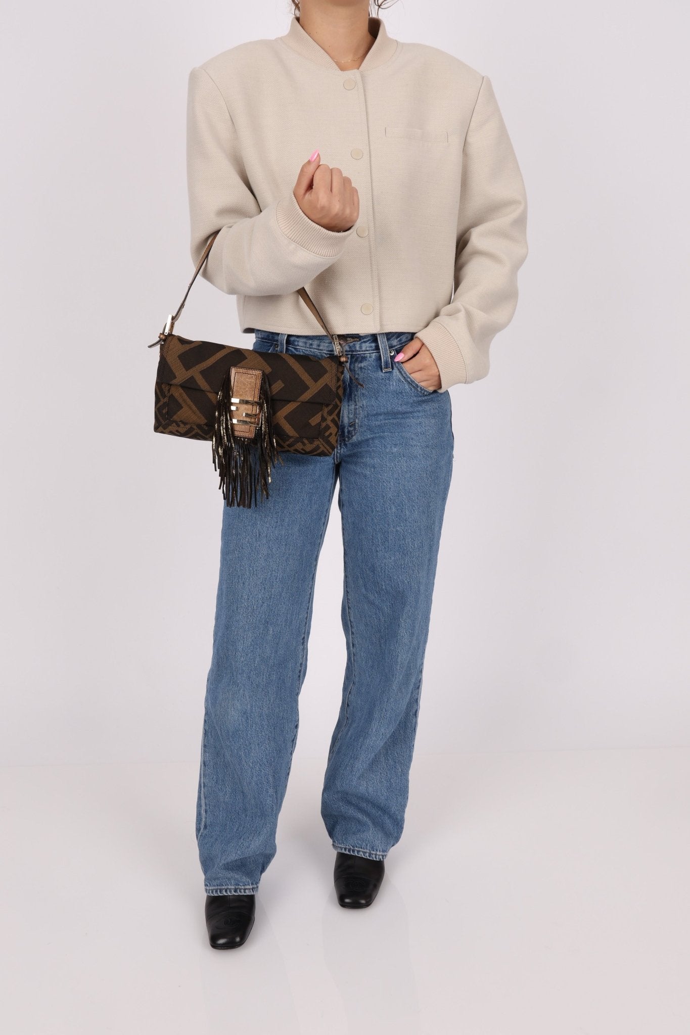 Fendi XL Mix Zucca Fringe Baguette - FashioNica