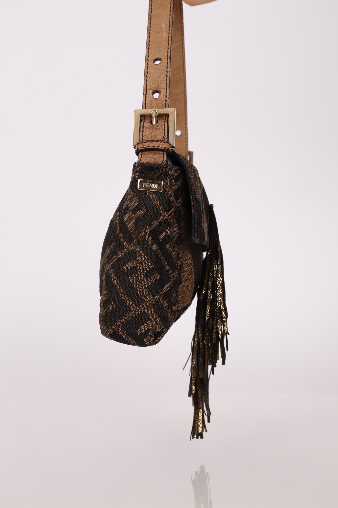 Fendi XL Mix Zucca Fringe Baguette - FashioNica
