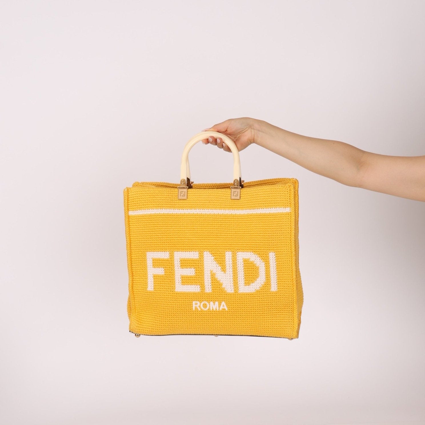 Fendi Yellow Crochet Medium Sunshine Tote - FashioNica