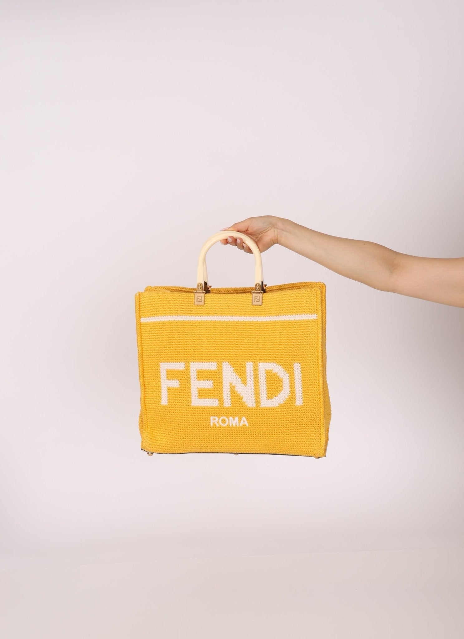 Fendi Yellow Crochet Medium Sunshine Tote - FashioNica