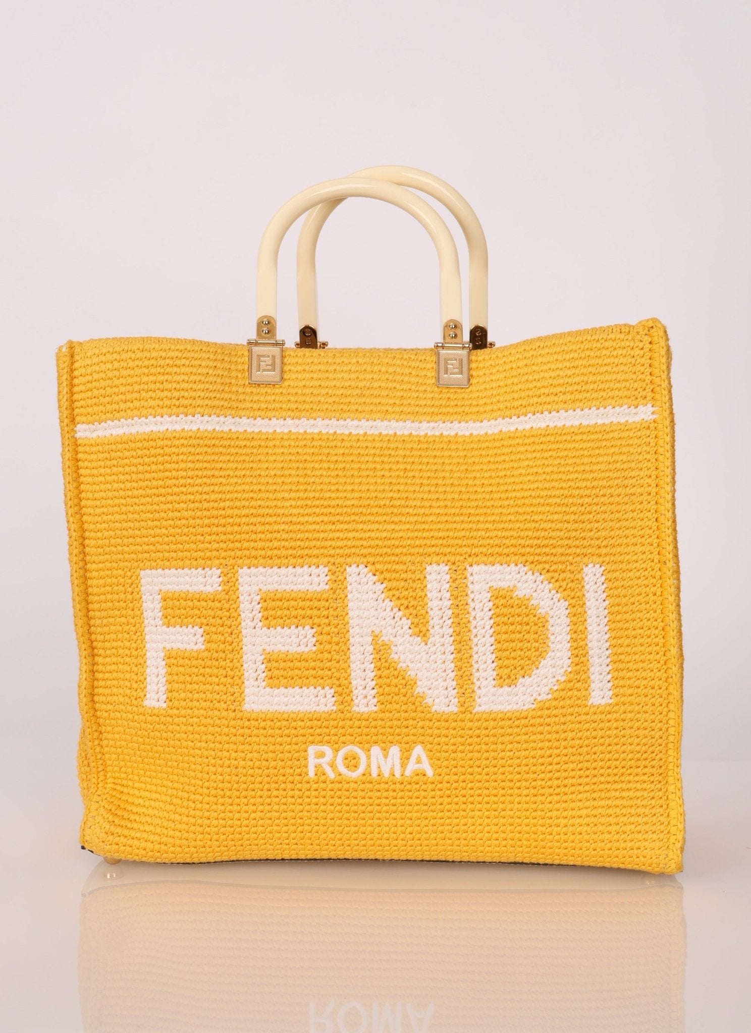 Fendi Yellow Crochet Medium Sunshine Tote - FashioNica