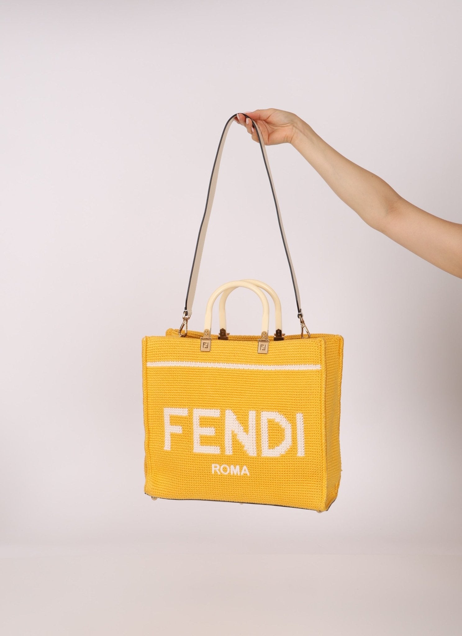 Fendi Yellow Crochet Medium Sunshine Tote - FashioNica
