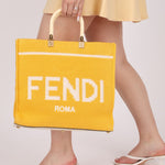 Fendi Yellow Crochet Medium Sunshine Tote - FashioNica
