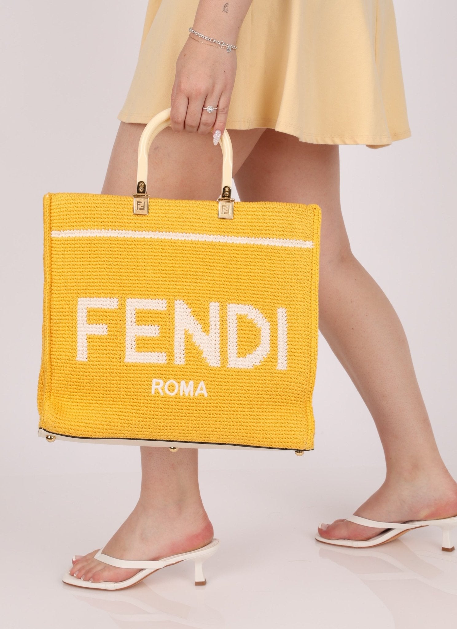 Fendi Yellow Crochet Medium Sunshine Tote - FashioNica