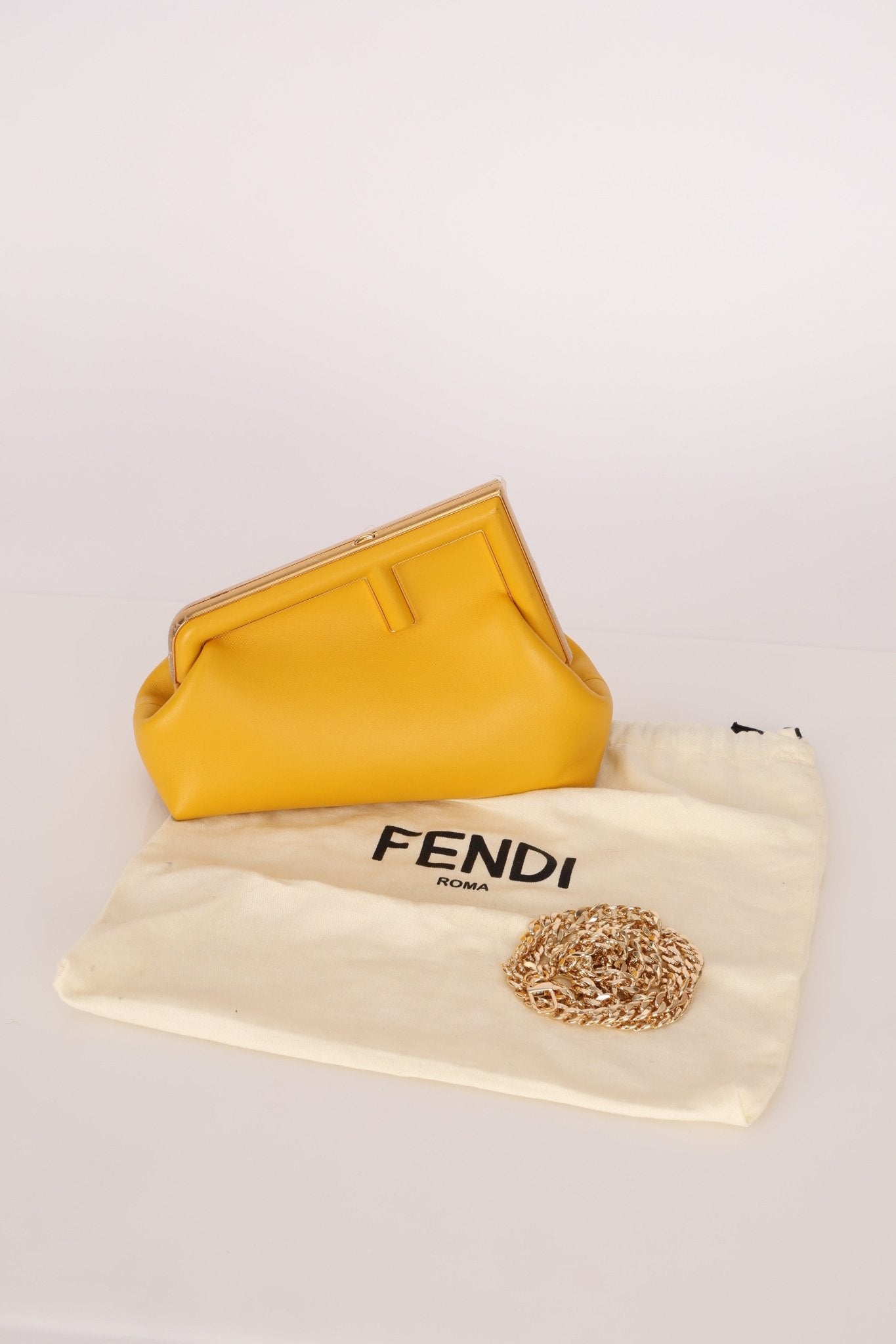 Fendi Yellow Leather First Clutch - FashioNica