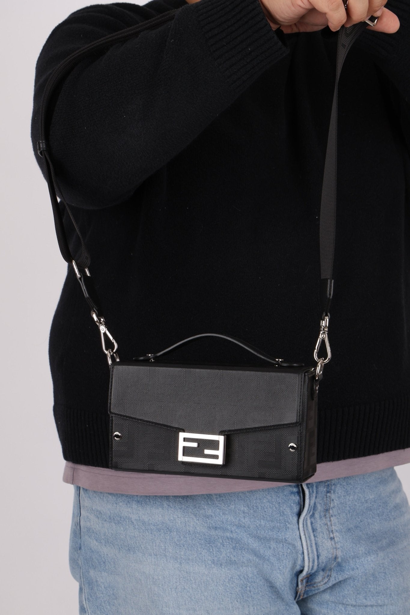 Fendi Zucca Black Soft Trunk Baguette with Strap - FashioNica