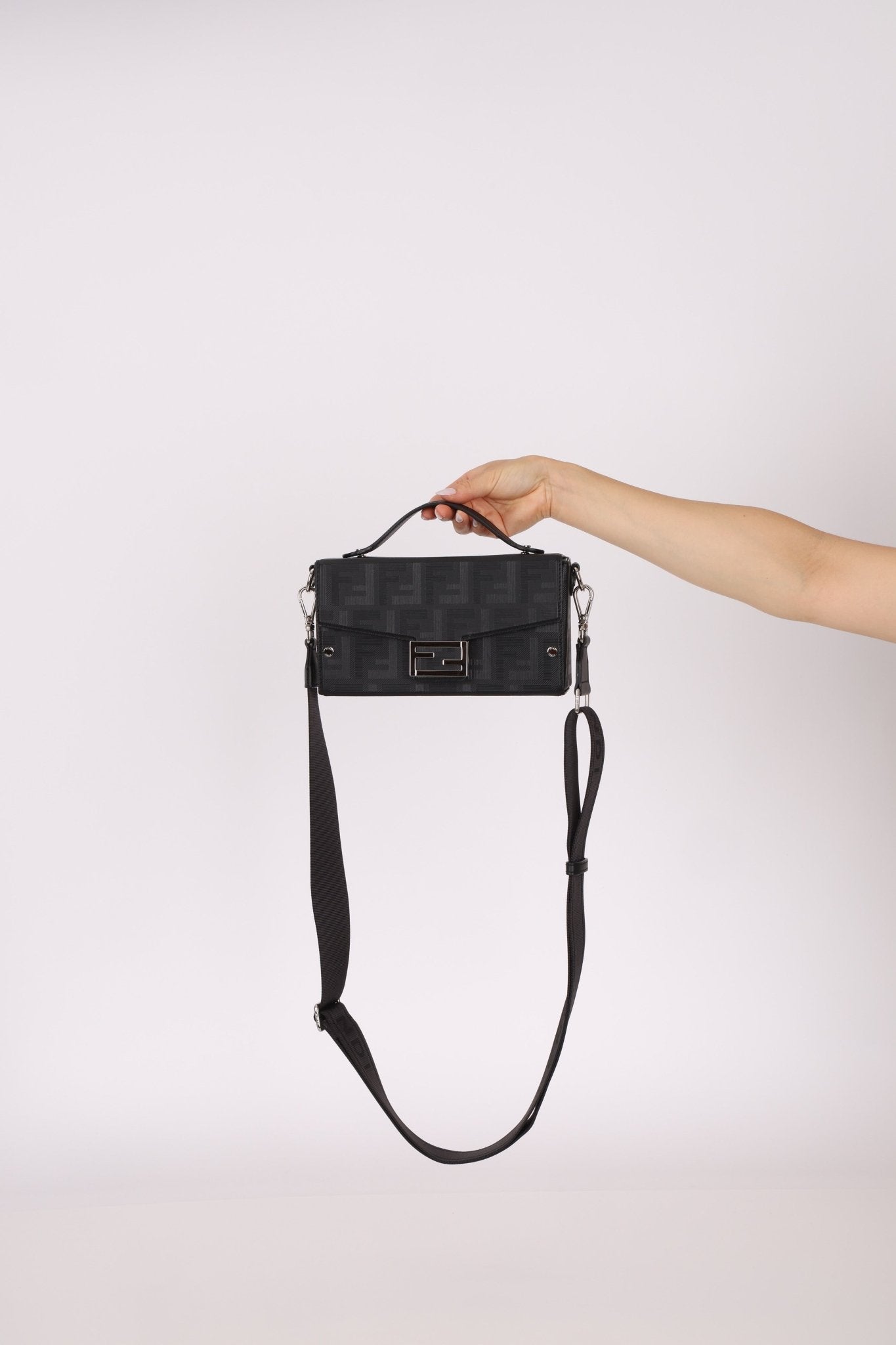 Fendi Zucca Black Soft Trunk Baguette with Strap - FashioNica