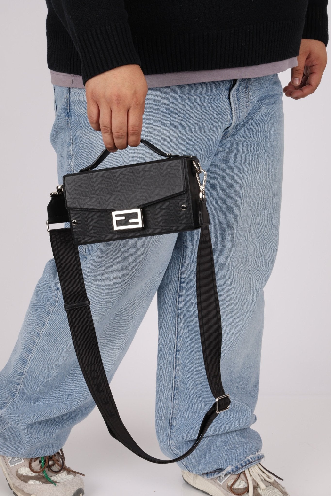 Fendi Zucca Black Soft Trunk Baguette with Strap - FashioNica