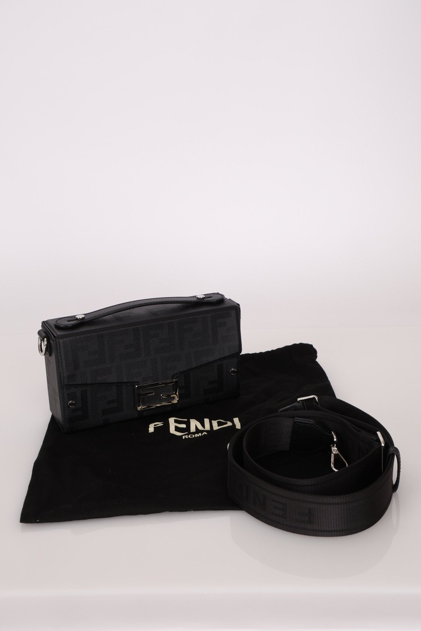 Fendi Zucca Black Soft Trunk Baguette with Strap - FashioNica