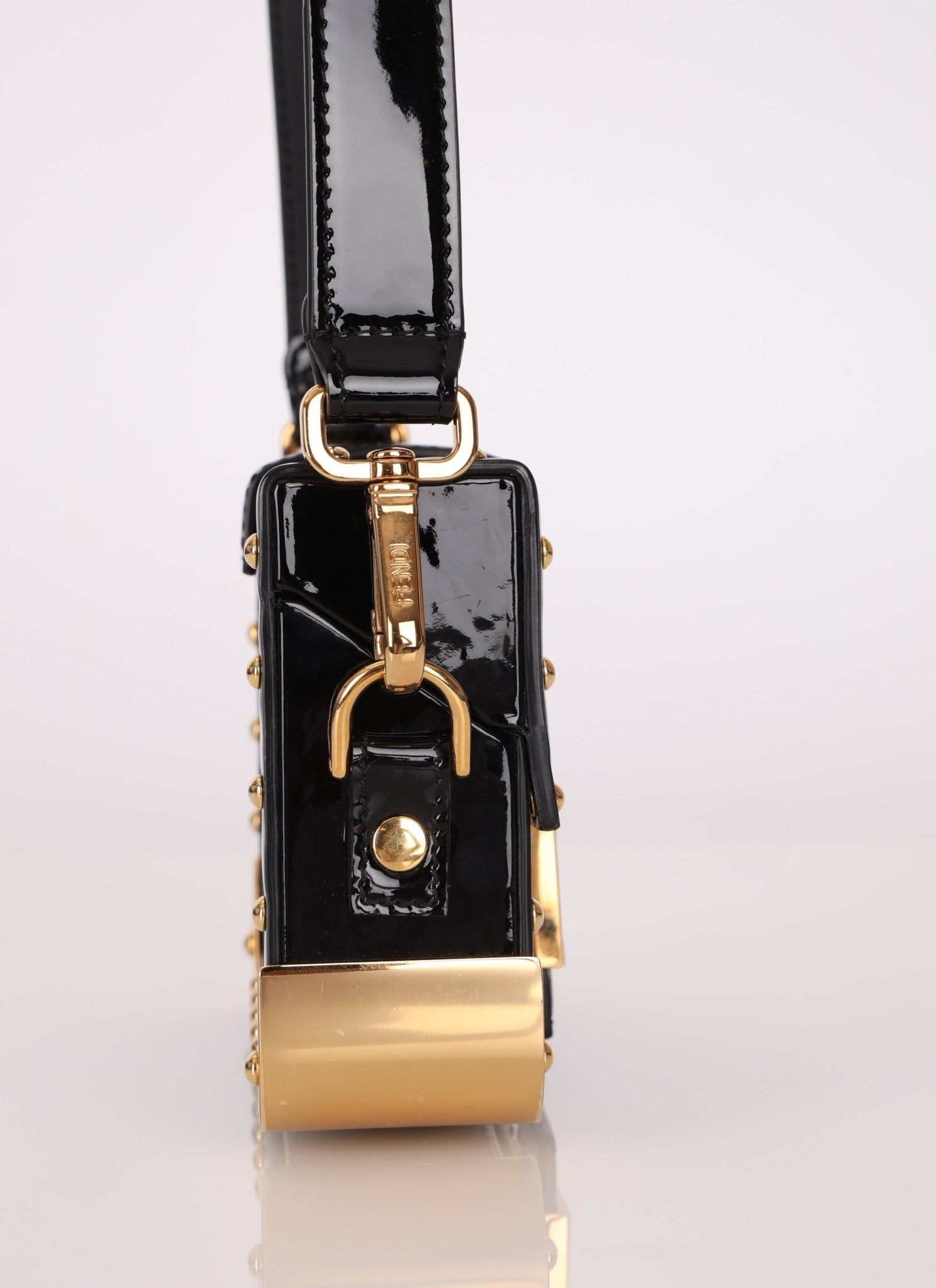 Fendi Zucca Calfskin Leather & Patent Trunk Mini Baguette - FashioNica