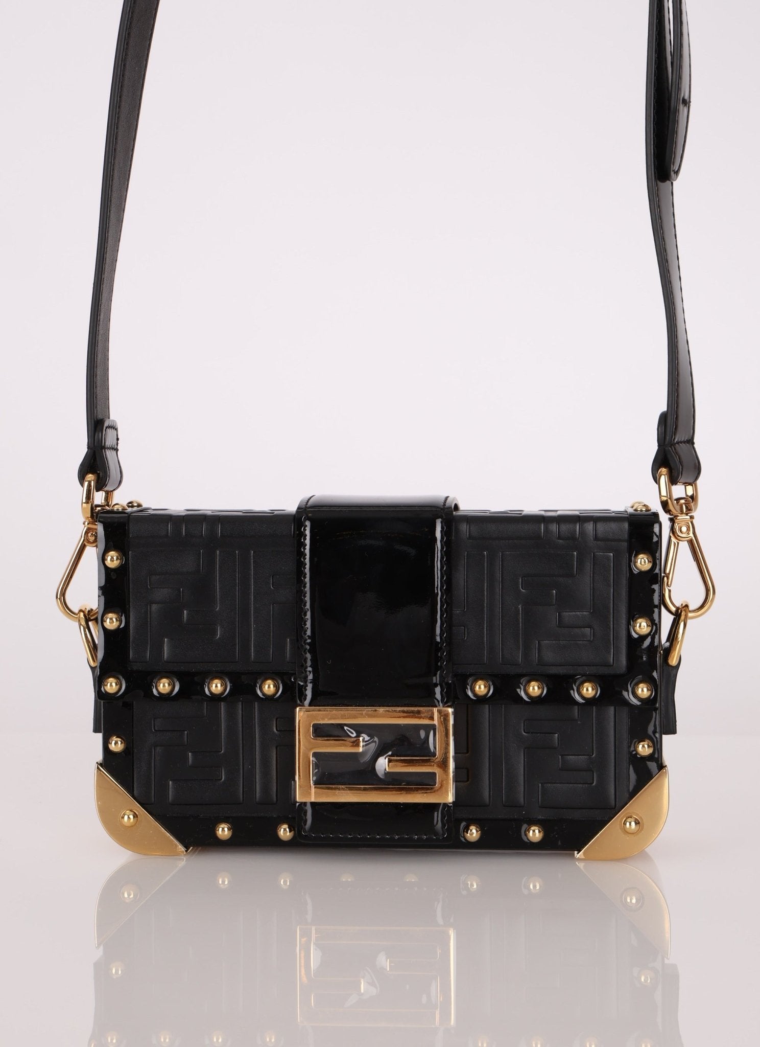 Fendi Zucca Calfskin Leather & Patent Trunk Mini Baguette - FashioNica