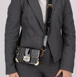 Fendi Zucca Calfskin Leather & Patent Trunk Mini Baguette - FashioNica