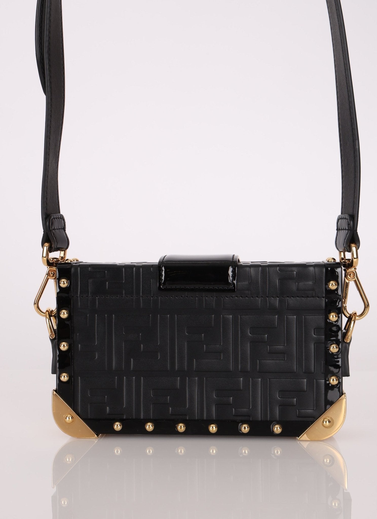 Fendi Zucca Calfskin Leather & Patent Trunk Mini Baguette - FashioNica