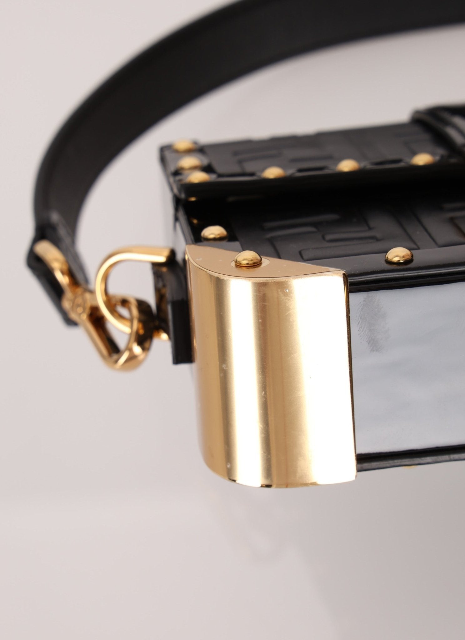 Fendi Zucca Calfskin Leather & Patent Trunk Mini Baguette - FashioNica