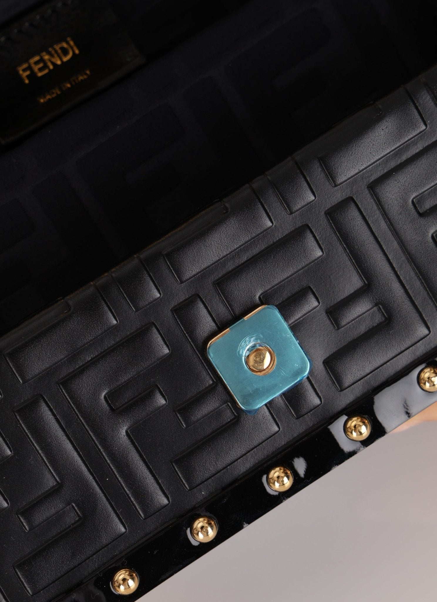 Fendi Zucca Calfskin Leather & Patent Trunk Mini Baguette - FashioNica