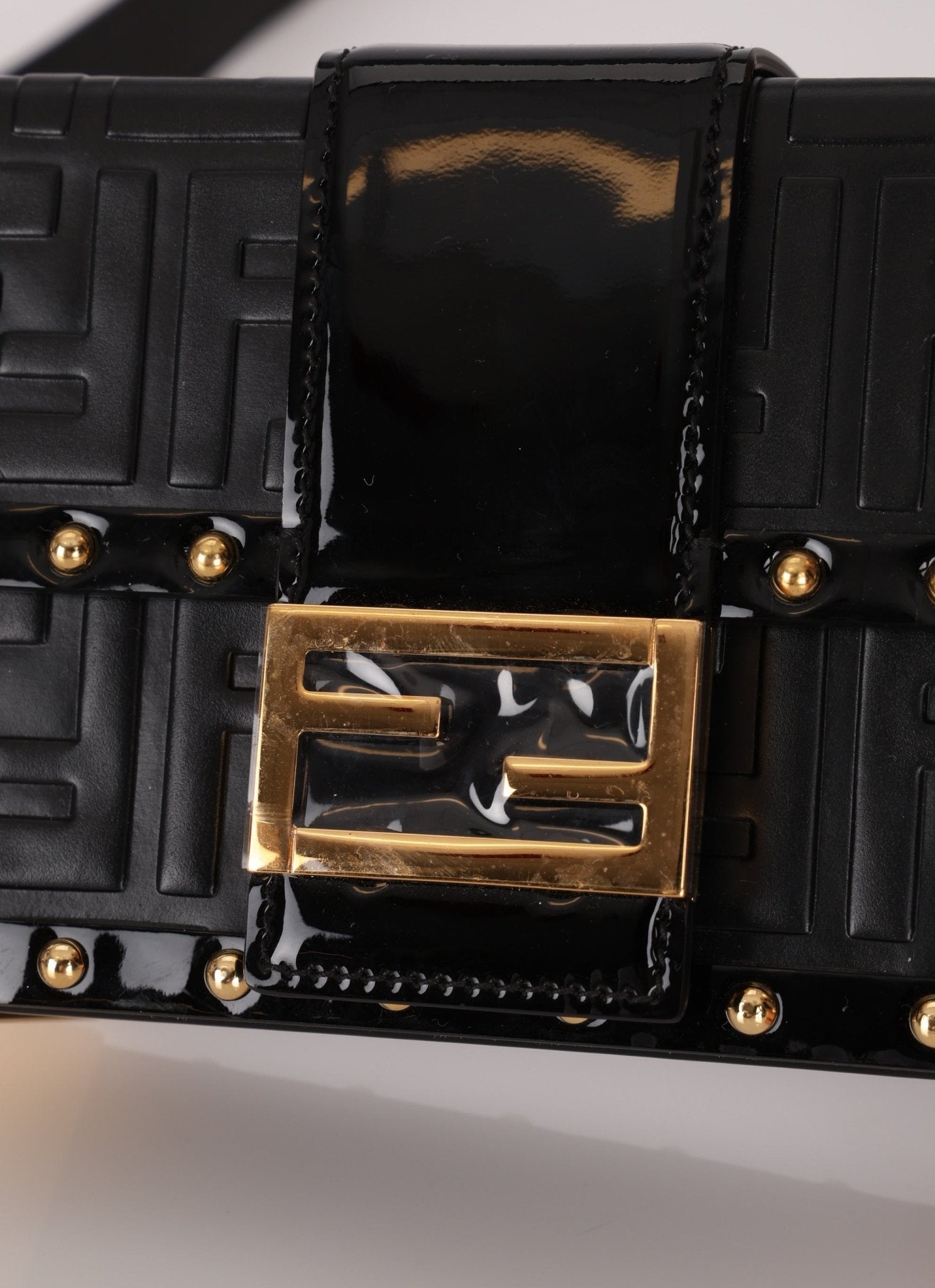 Fendi Zucca Calfskin Leather & Patent Trunk Mini Baguette - FashioNica