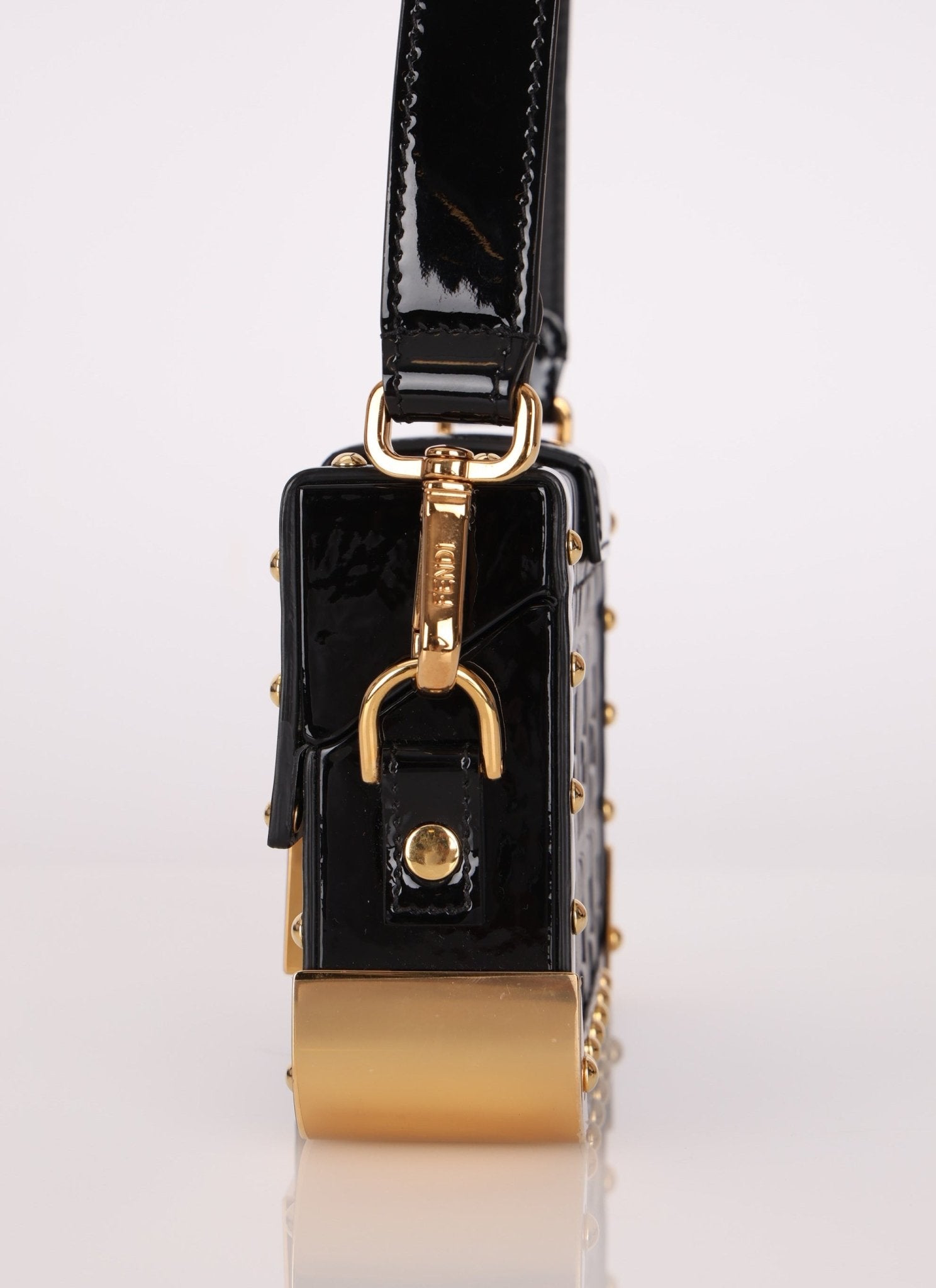 Fendi Zucca Calfskin Leather & Patent Trunk Mini Baguette - FashioNica