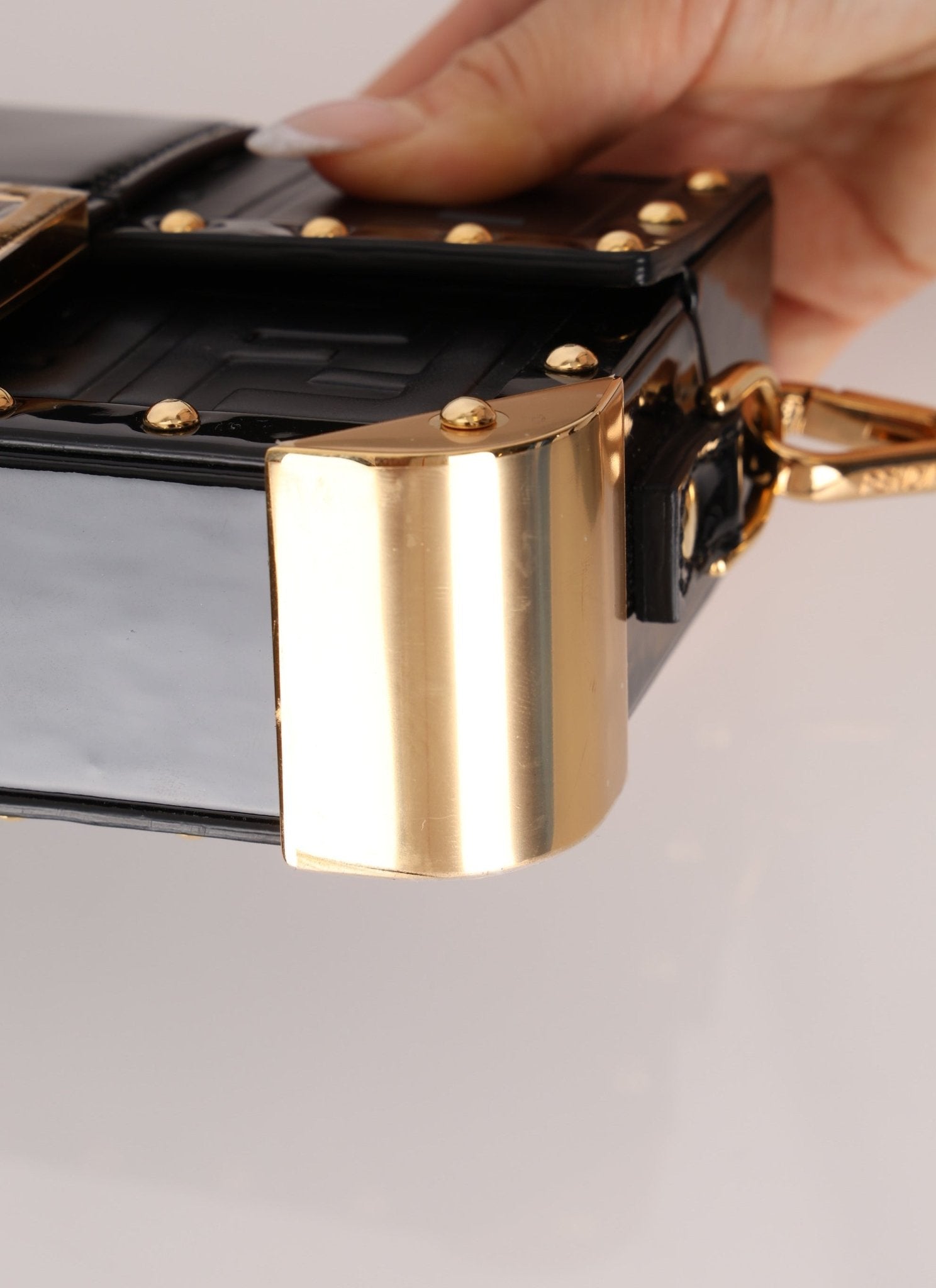 Fendi Zucca Calfskin Leather & Patent Trunk Mini Baguette - FashioNica