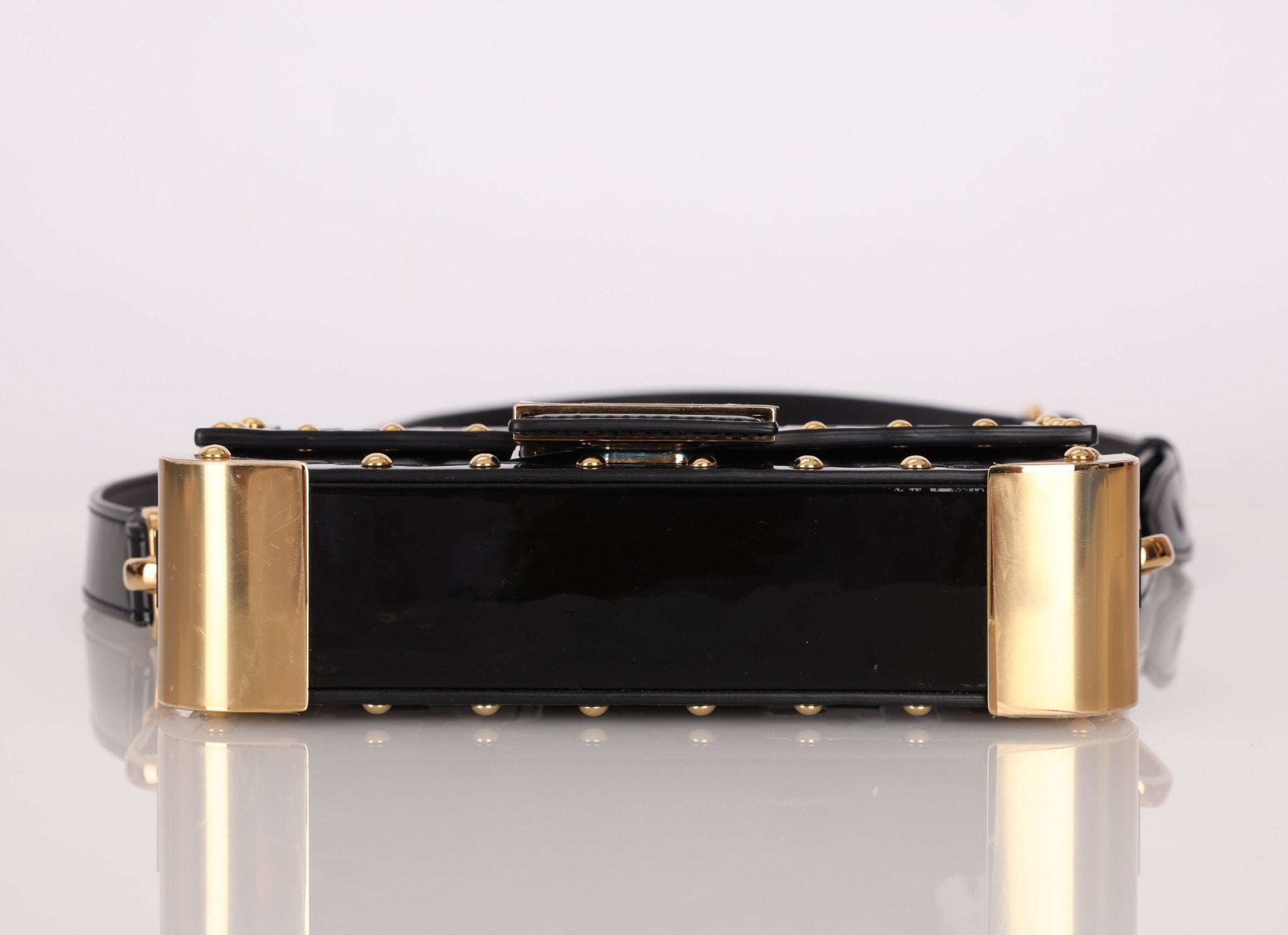 Fendi Zucca Calfskin Leather & Patent Trunk Mini Baguette - FashioNica