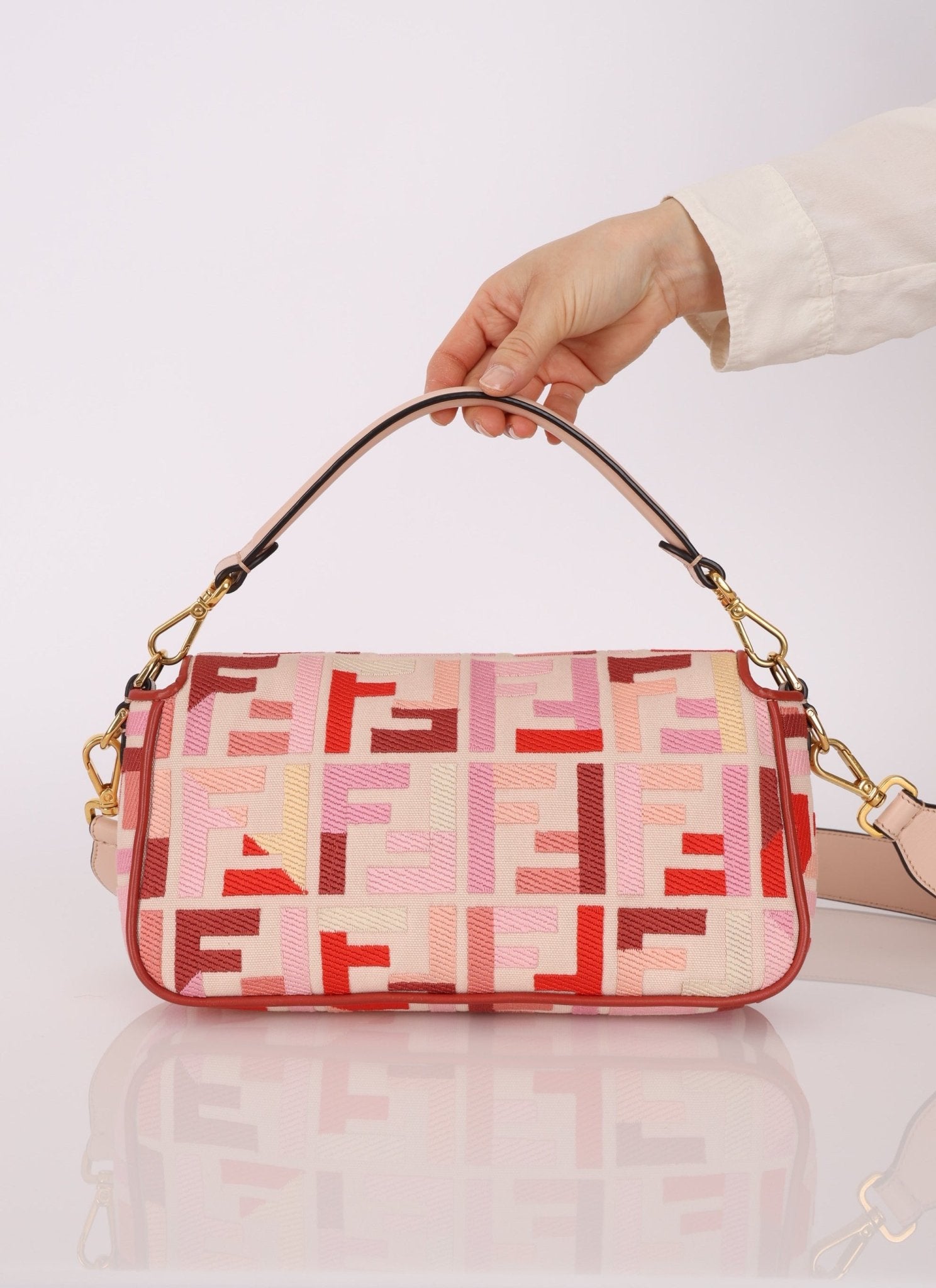 Fendi Zucca Canvas Pink Red Baguette - FashioNica