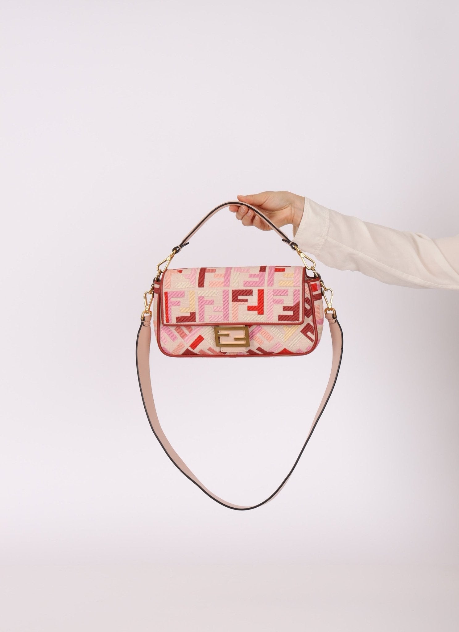 Fendi Zucca Canvas Pink Red Baguette - FashioNica