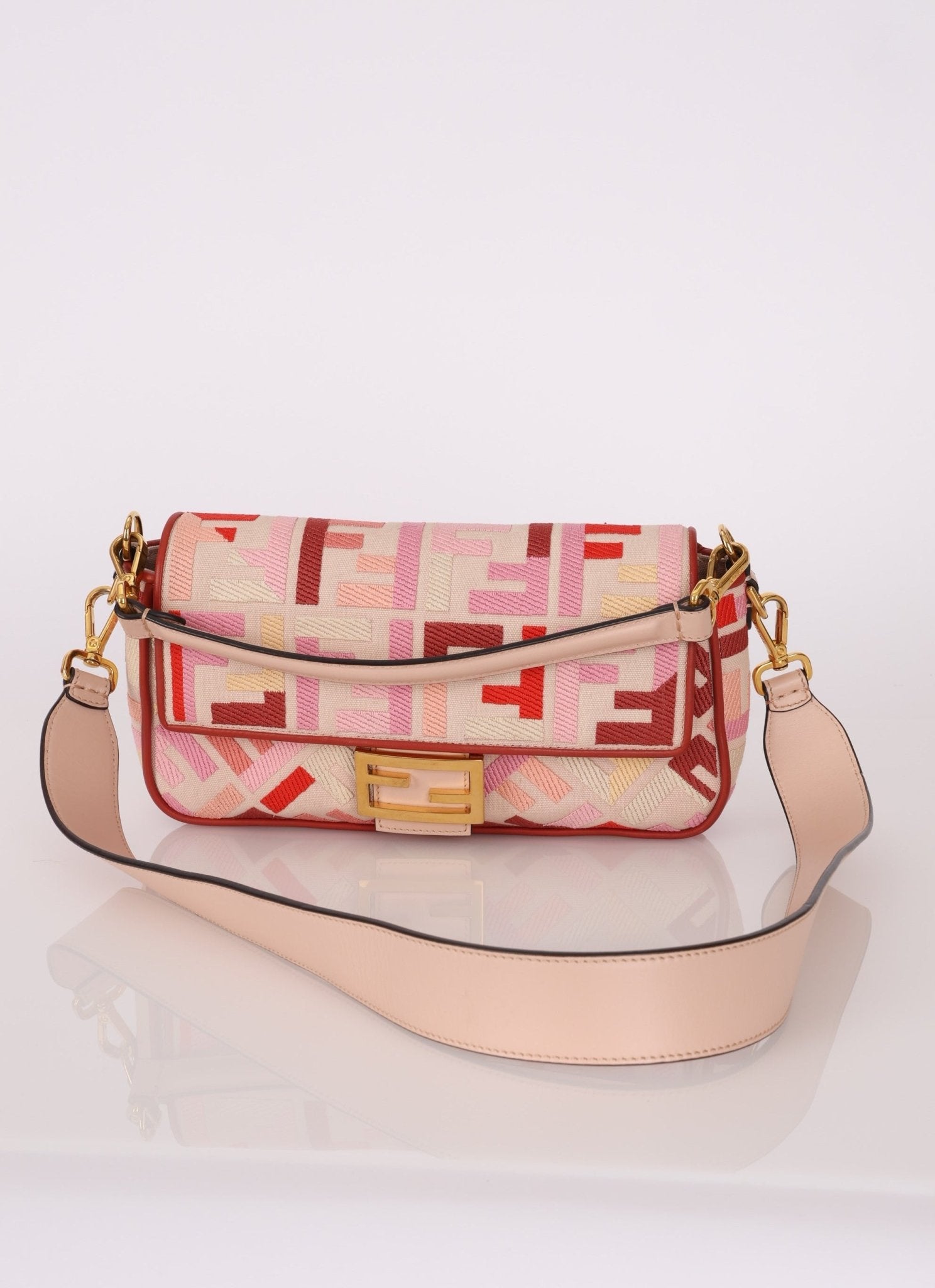 Fendi Zucca Canvas Pink Red Baguette - FashioNica
