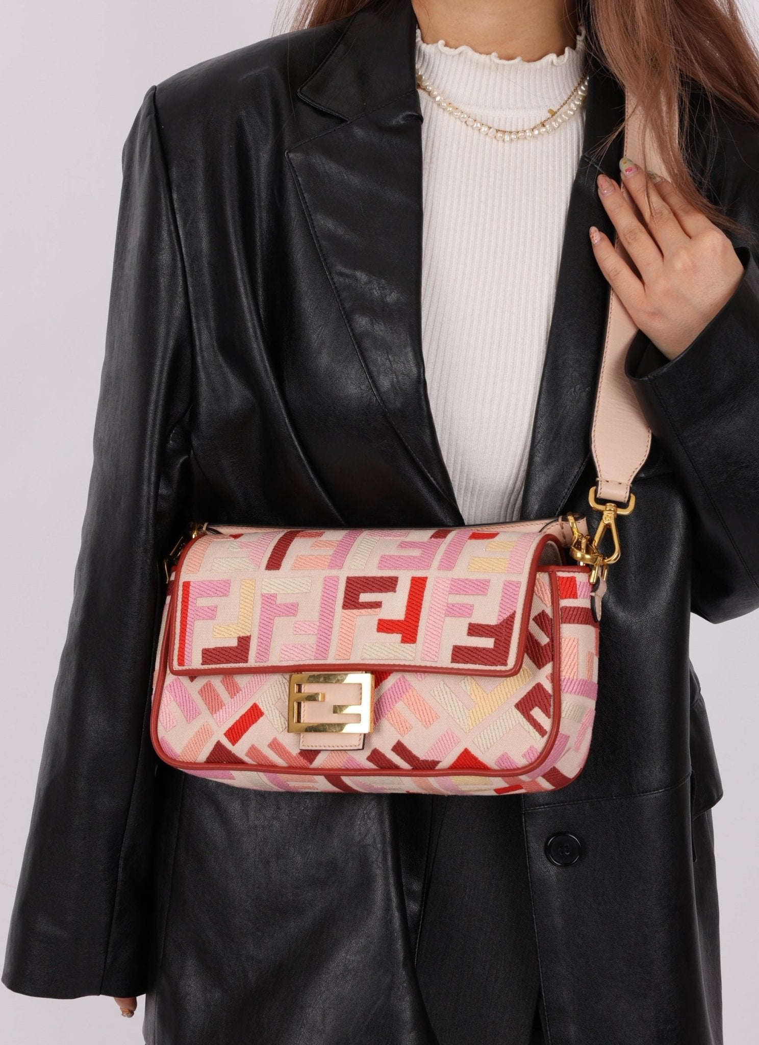 Fendi Zucca Canvas Pink Red Baguette - FashioNica