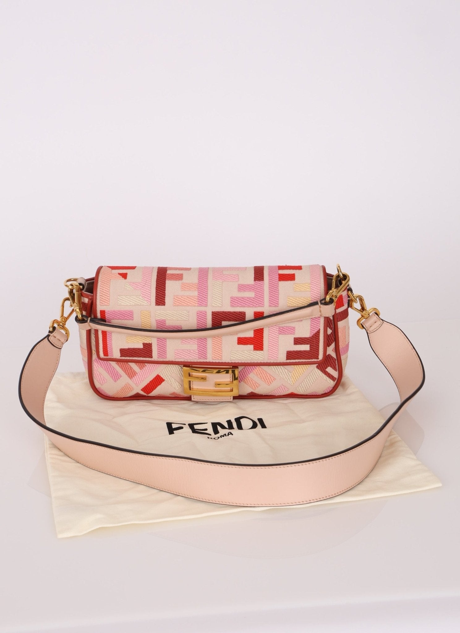 Fendi Zucca Canvas Pink Red Baguette - FashioNica
