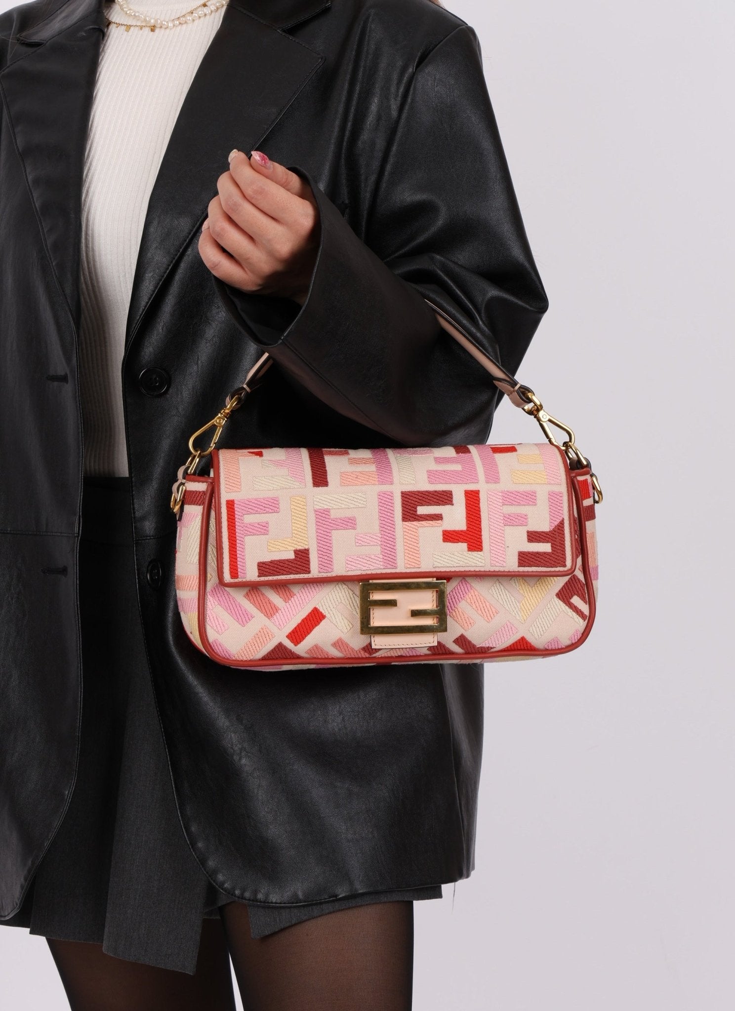 Fendi Zucca Canvas Pink Red Baguette - FashioNica